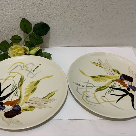 2 Vintage Red Wing Capistrano Hand Painted Dinner Plate 11” 1960sUSA G1